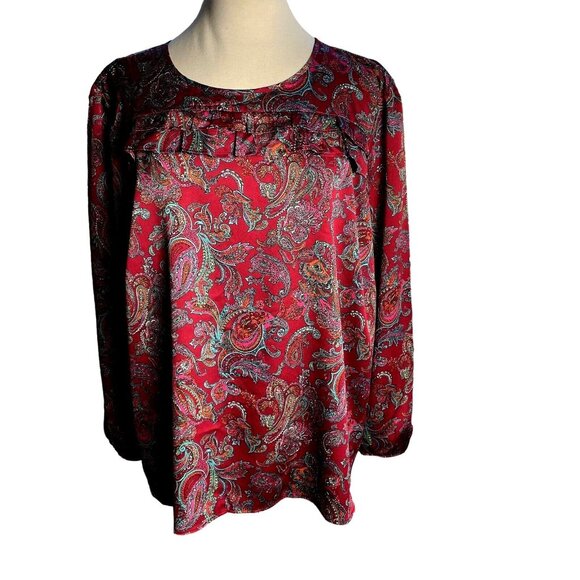 Talbots Woman's size 3XP Blouse Burgundy Paisley long sleeve - Picture 11 of 12